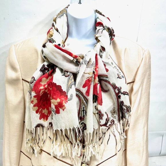 CALYPSO ST. BARTH  Soft Cotton Cashmere Pink White Scarf Wrap Fring 80"x 56(50 - Picture 1 of 8
